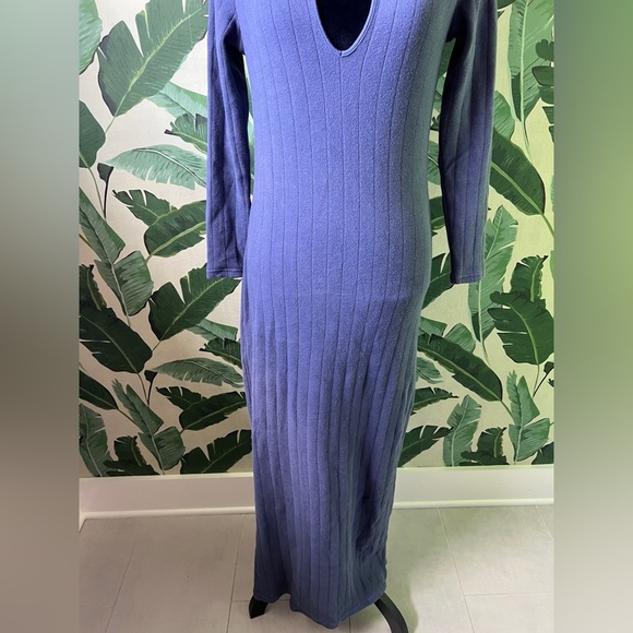 Free People Beach Womens Blue Moonlight Maxi Ribbed Knit Long Sleeve Dress Small - Picture 5 of 10